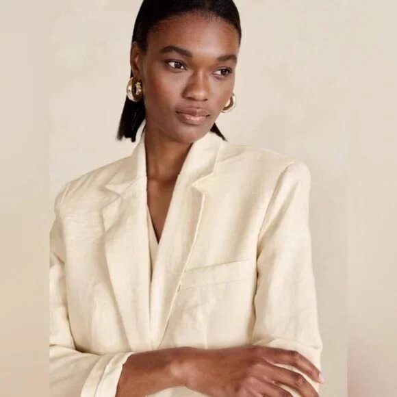 NWT BANANA REPUBLIC Core Lina Relaxed Linen Blazer Savanna Breeze Size 2 - Picture 3 of 7
